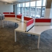 Red and White 3 Pod Workstations w/ Pin Board Panels